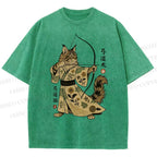 Unisex Cat With A Bow And Arrow Printed Washed Tee