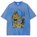 Unisex Cat With A Bow And Arrow Printed Washed Tee