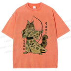 Unisex Cat With A Bow And Arrow Printed Washed Tee