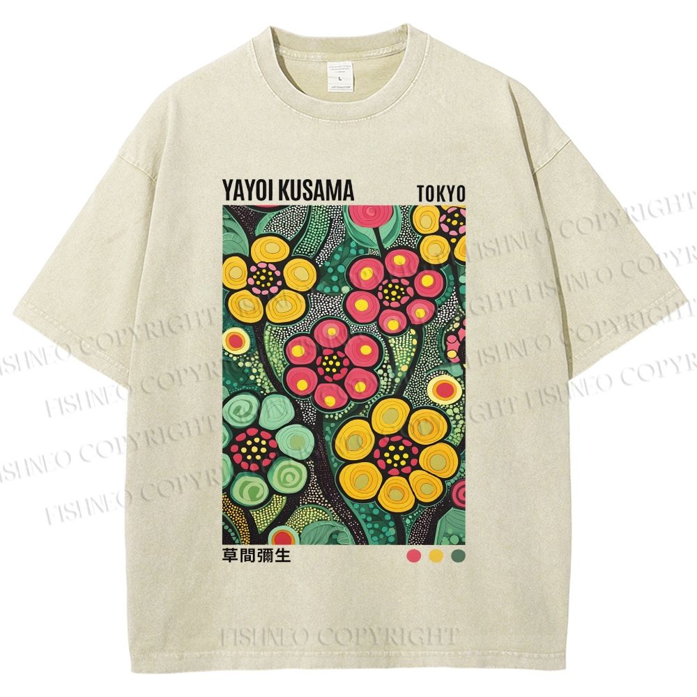Unisex Yayoi Kusama Flower Printed Washed Tee