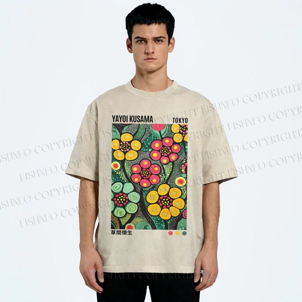 Unisex Yayoi Kusama Flower Printed Washed Tee