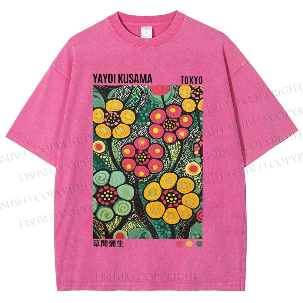 Unisex Yayoi Kusama Flower Printed Washed Tee