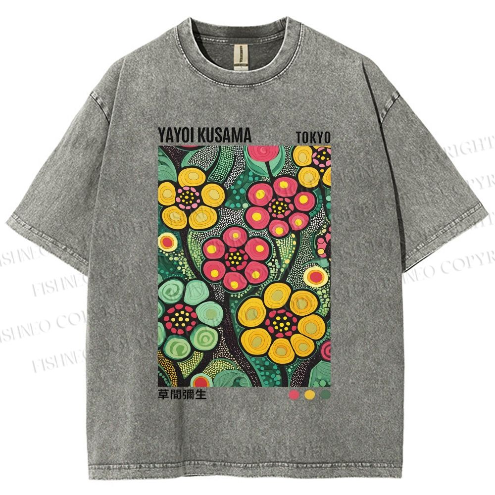 Unisex Yayoi Kusama Flower Printed Washed Tee