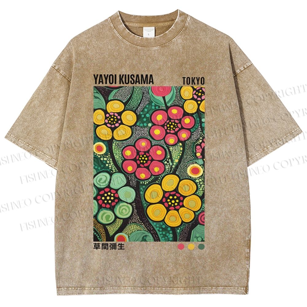 Unisex Yayoi Kusama Flower Printed Washed Tee