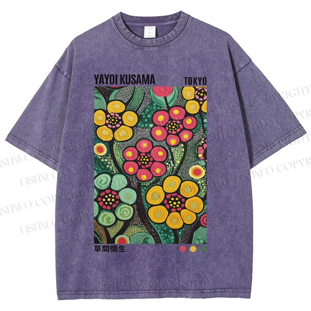 Unisex Yayoi Kusama Flower Printed Washed Tee