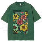 Unisex Yayoi Kusama Flower Printed Washed Tee