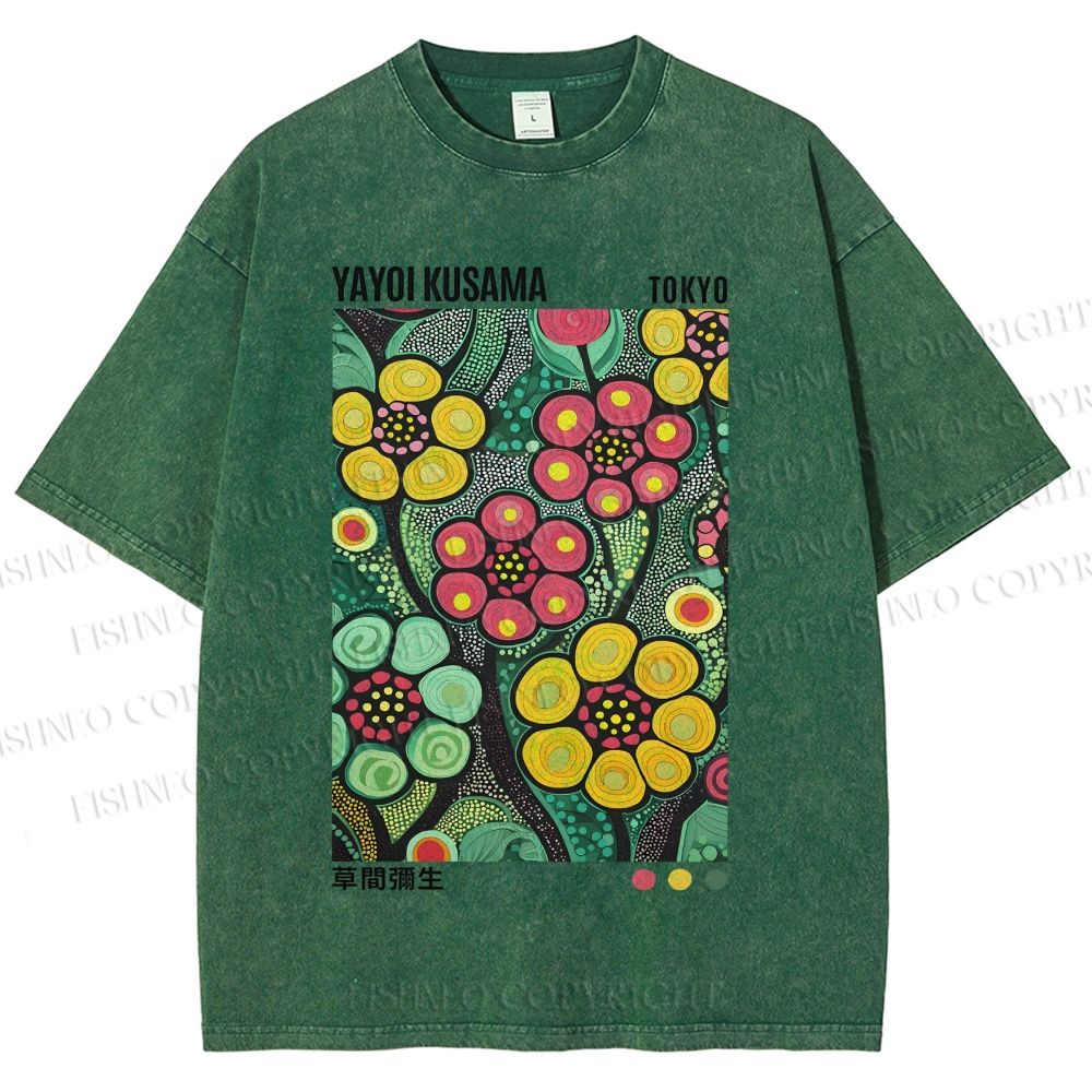 Unisex Yayoi Kusama Flower Printed Washed Tee