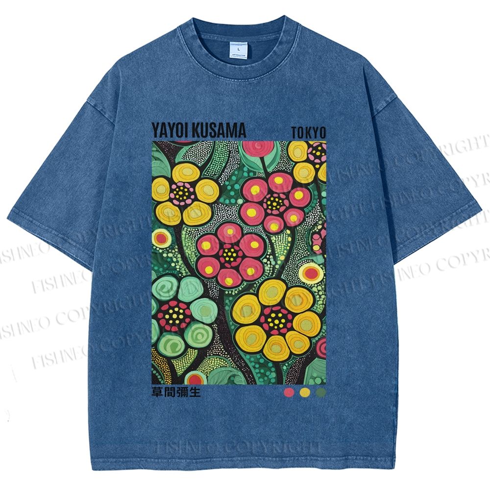 Unisex Yayoi Kusama Flower Printed Washed Tee