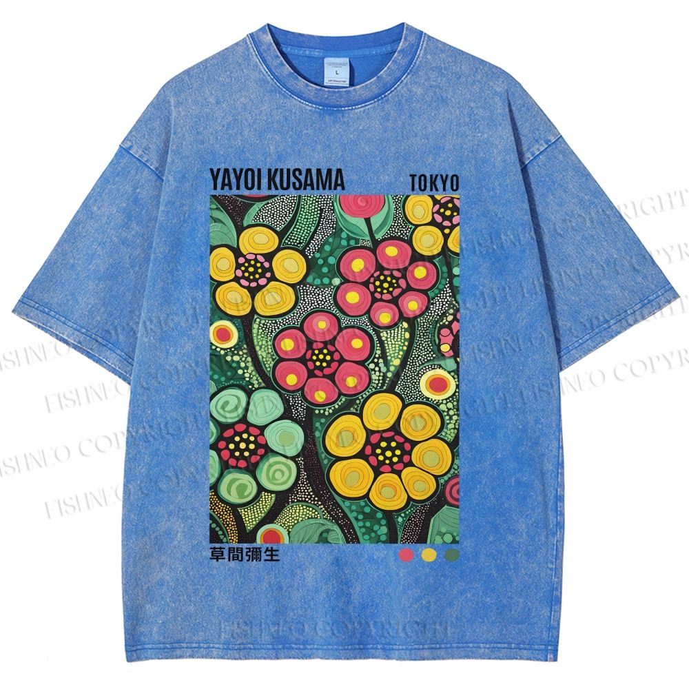 Unisex Yayoi Kusama Flower Printed Washed Tee