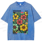 Unisex Yayoi Kusama Flower Printed Washed Tee
