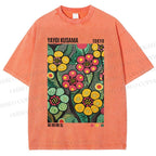 Unisex Yayoi Kusama Flower Printed Washed Tee