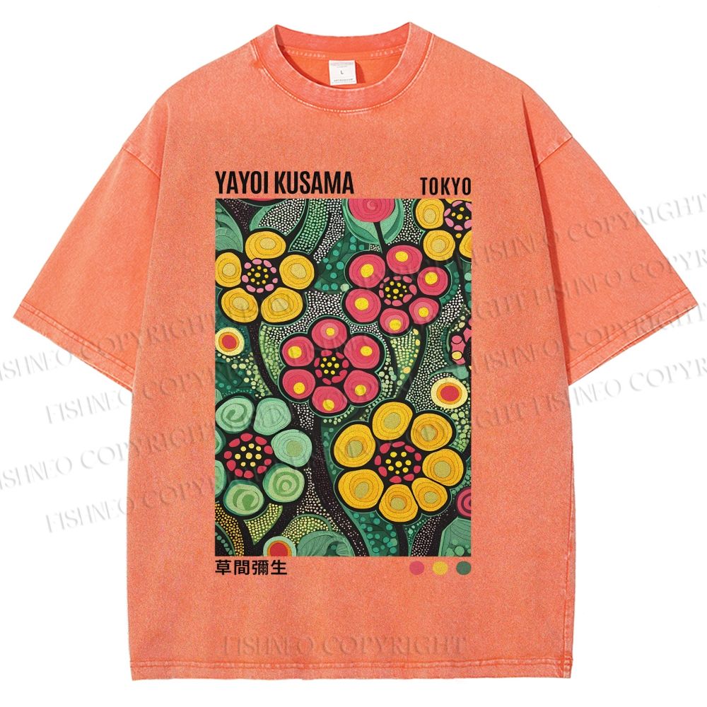 Unisex Yayoi Kusama Flower Printed Washed Tee