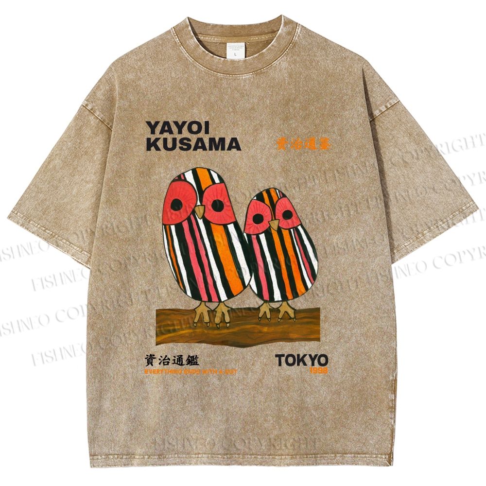 Unisex Yayoi Kusama Geometric Bird Printed Washed Tee