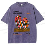 Unisex Yayoi Kusama Geometric Bird Printed Washed Tee