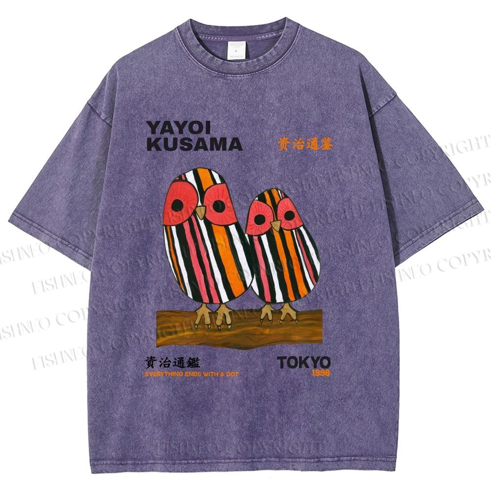 Unisex Yayoi Kusama Geometric Bird Printed Washed Tee