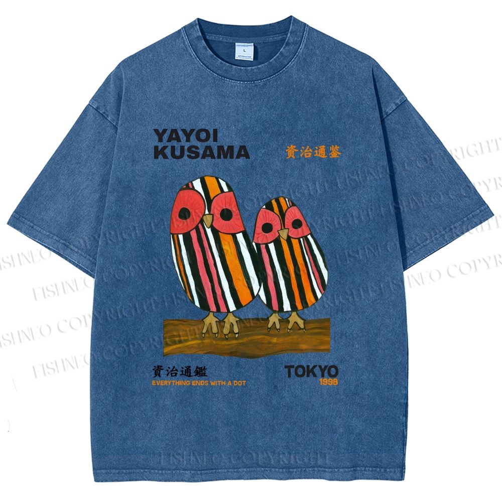 Unisex Yayoi Kusama Geometric Bird Printed Washed Tee