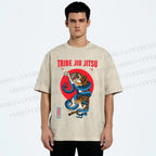 Unisex Japanese Tiger And Snake Printed Washed Tee
