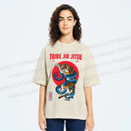 Unisex Japanese Tiger And Snake Printed Washed Tee