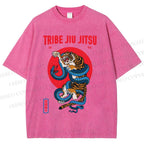 Unisex Japanese Tiger And Snake Printed Washed Tee