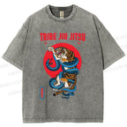 Unisex Japanese Tiger And Snake Printed Washed Tee