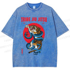 Unisex Japanese Tiger And Snake Printed Washed Tee