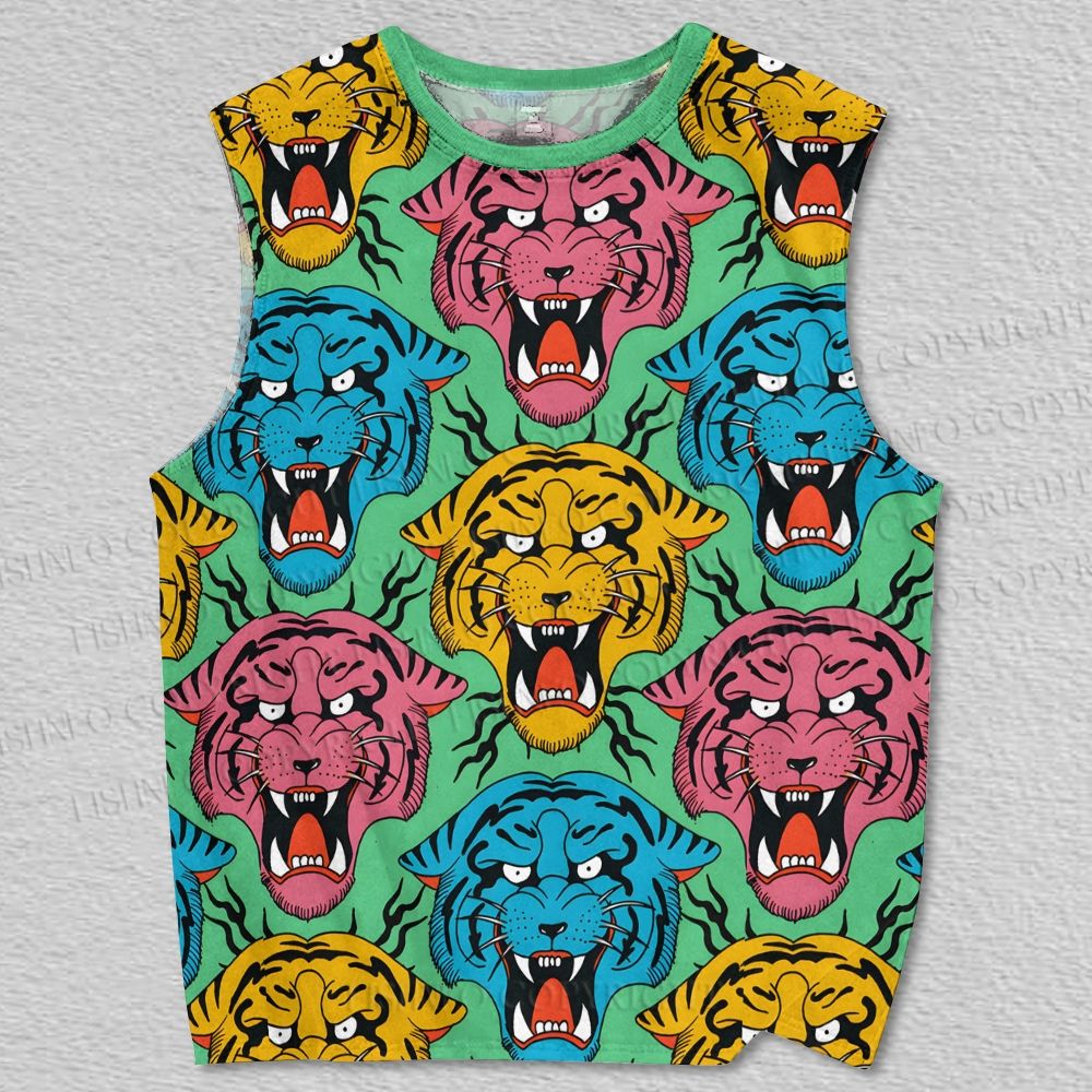 Unisex Colorful Tiger Printed Tank Top