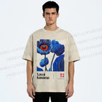 Unisex Yayoi Kusama Blue Flower Printed Washed Tee