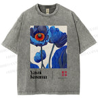 Unisex Yayoi Kusama Blue Flower Printed Washed Tee
