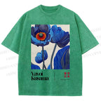 Unisex Yayoi Kusama Blue Flower Printed Washed Tee