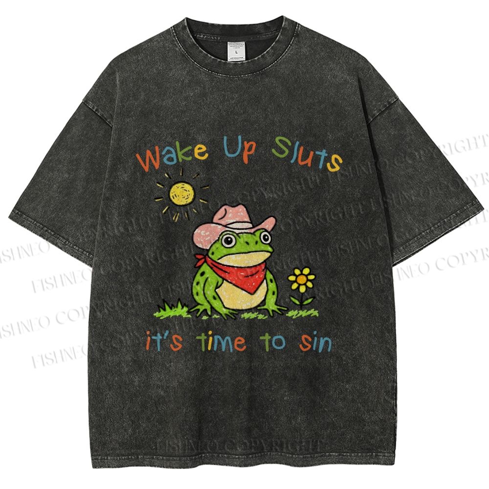Unisex Time to Sin Frog Printed Washed Tee