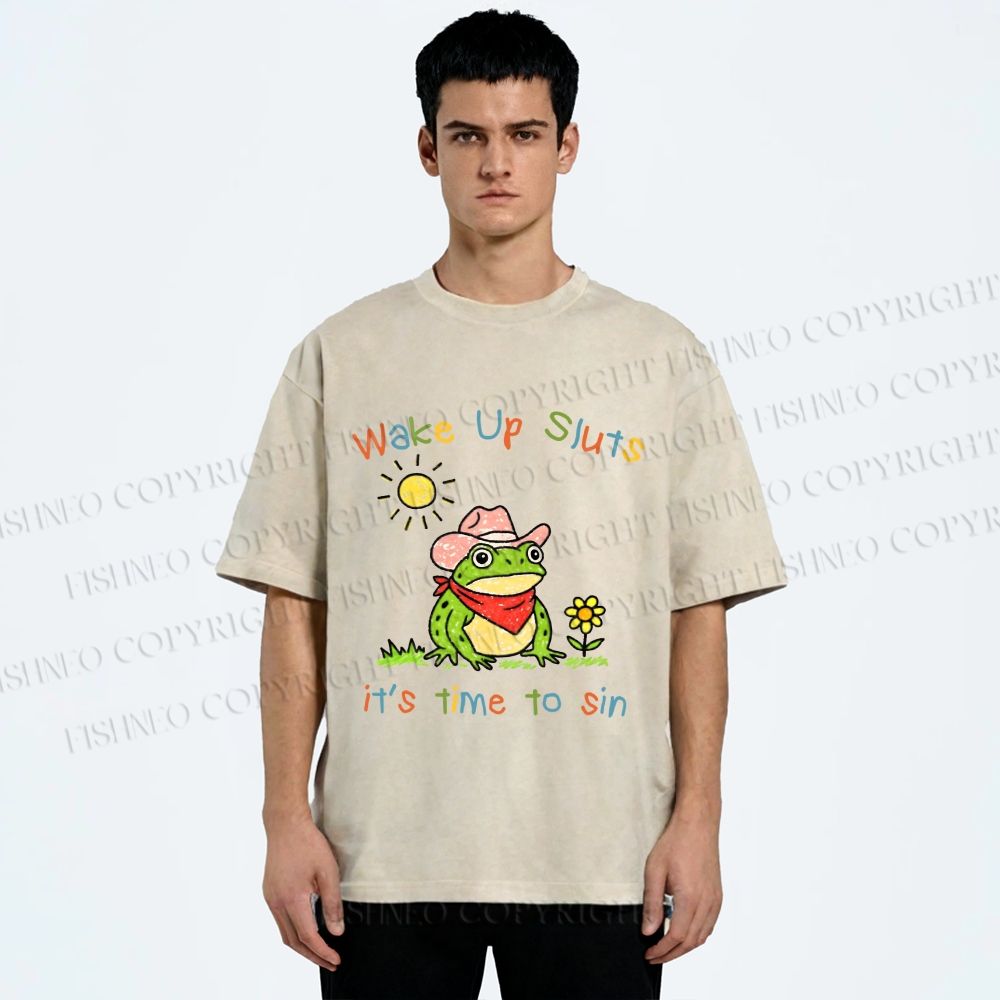 Unisex Time to Sin Frog Printed Washed Tee