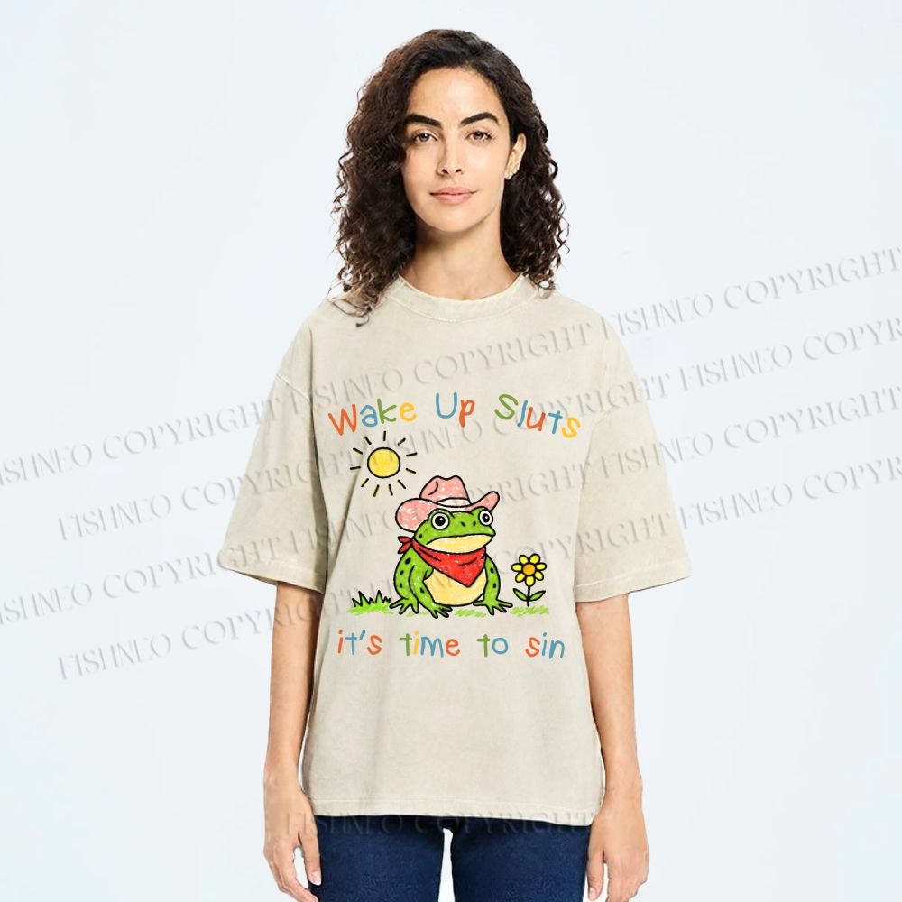 Unisex Time to Sin Frog Printed Washed Tee
