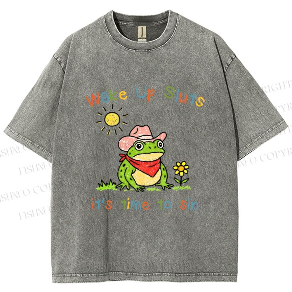 Unisex Time to Sin Frog Printed Washed Tee