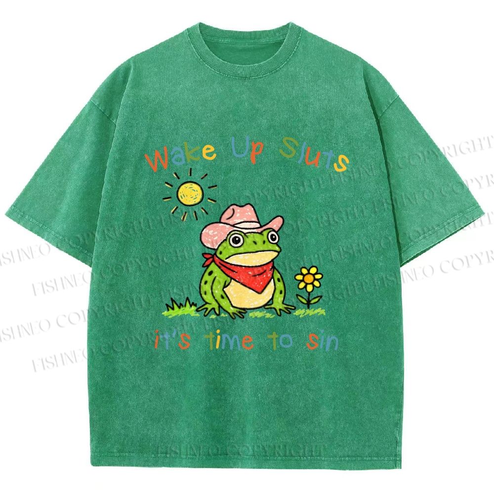 Unisex Time to Sin Frog Printed Washed Tee