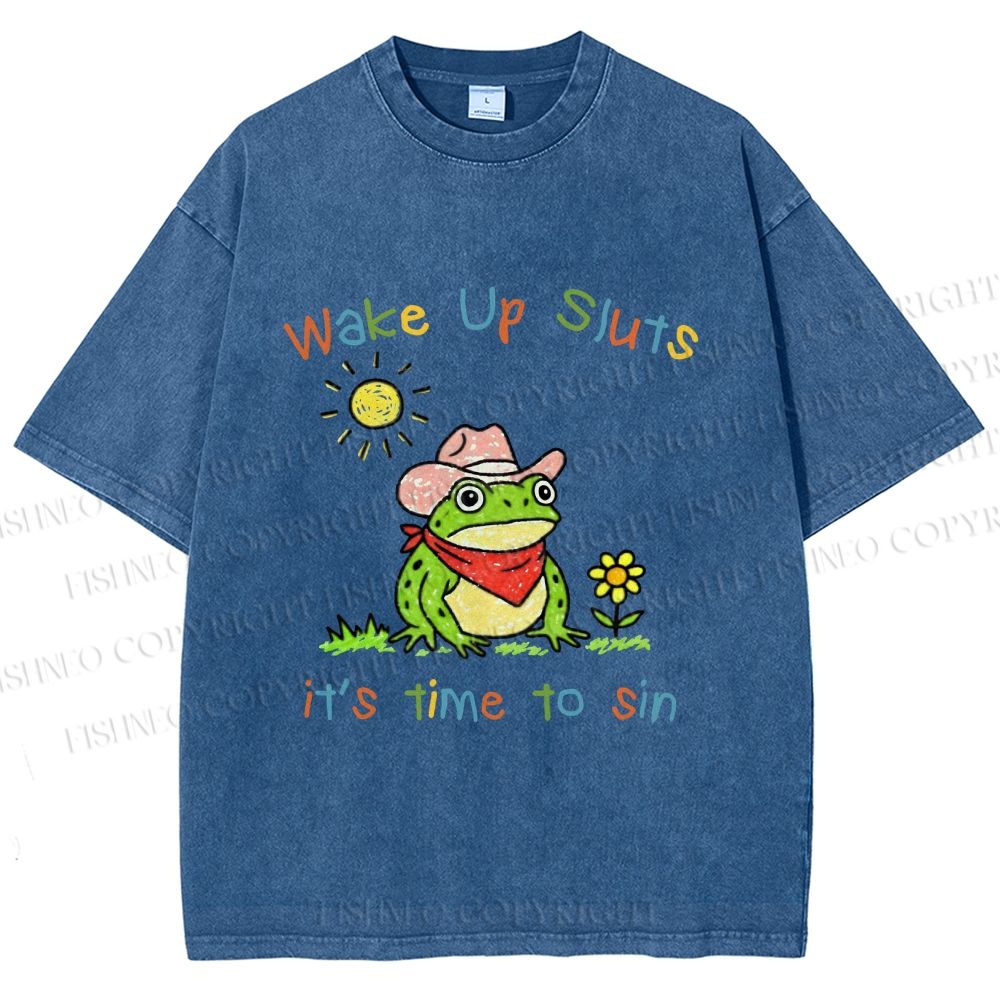 Unisex Time to Sin Frog Printed Washed Tee
