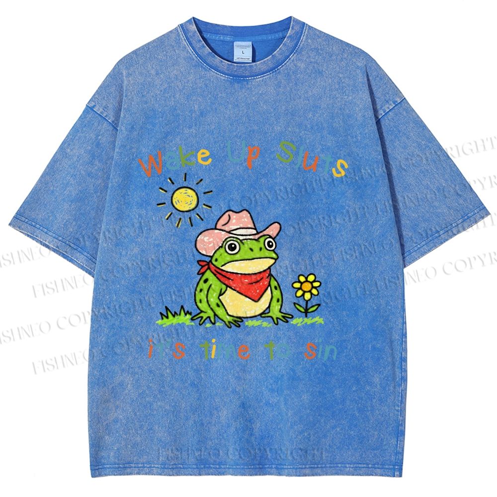 Unisex Time to Sin Frog Printed Washed Tee