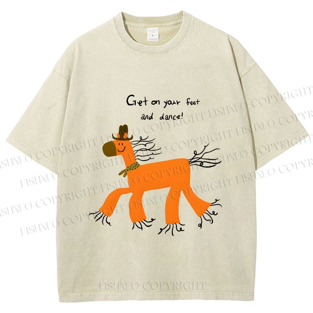 Unisex Get on Feet And Dance Horse Printed Washed Tee