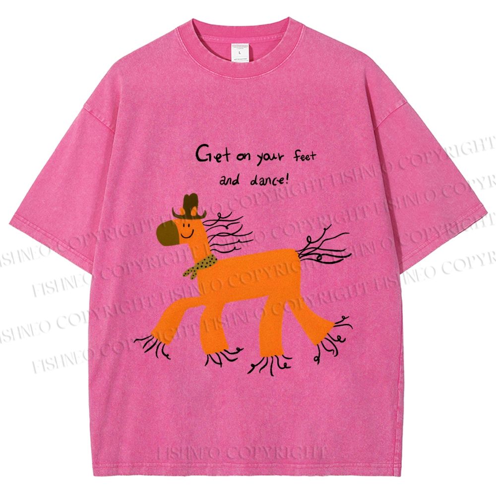 Unisex Get on Feet And Dance Horse Printed Washed Tee