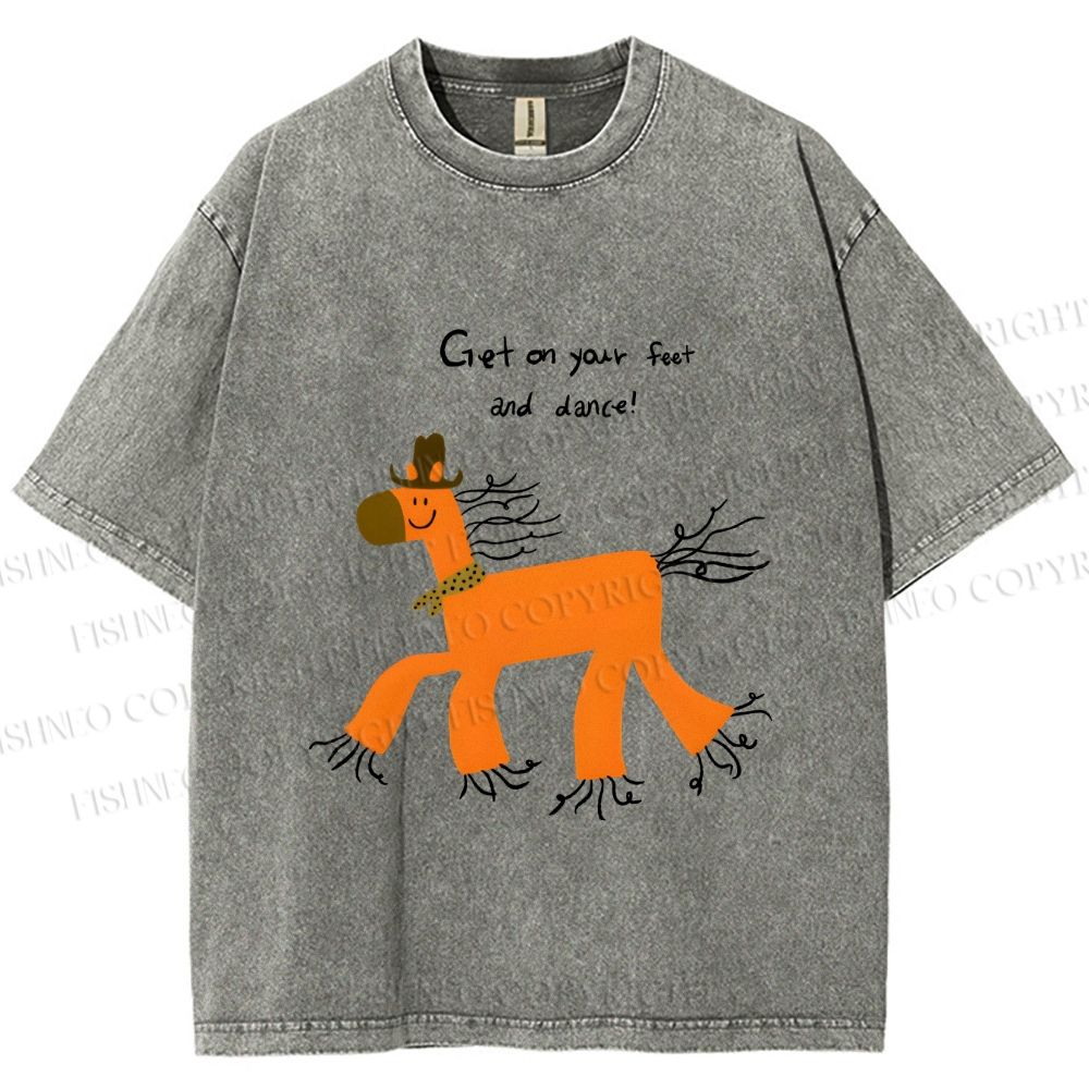 Unisex Get on Feet And Dance Horse Printed Washed Tee