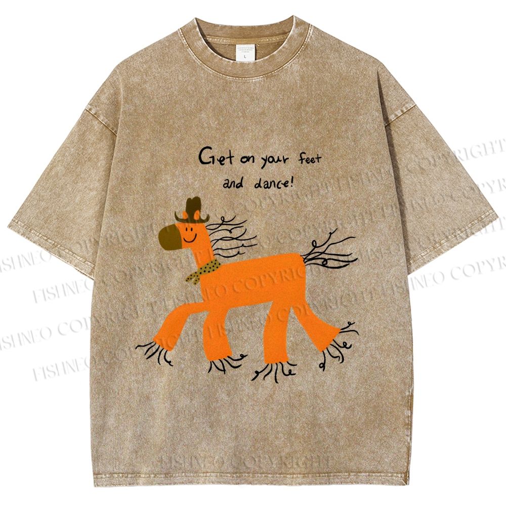 Unisex Get on Feet And Dance Horse Printed Washed Tee