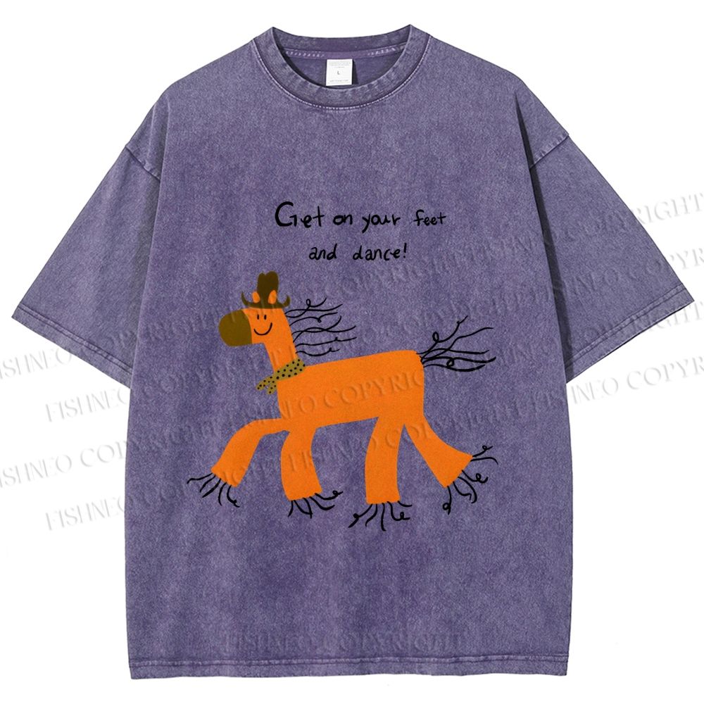 Unisex Get on Feet And Dance Horse Printed Washed Tee