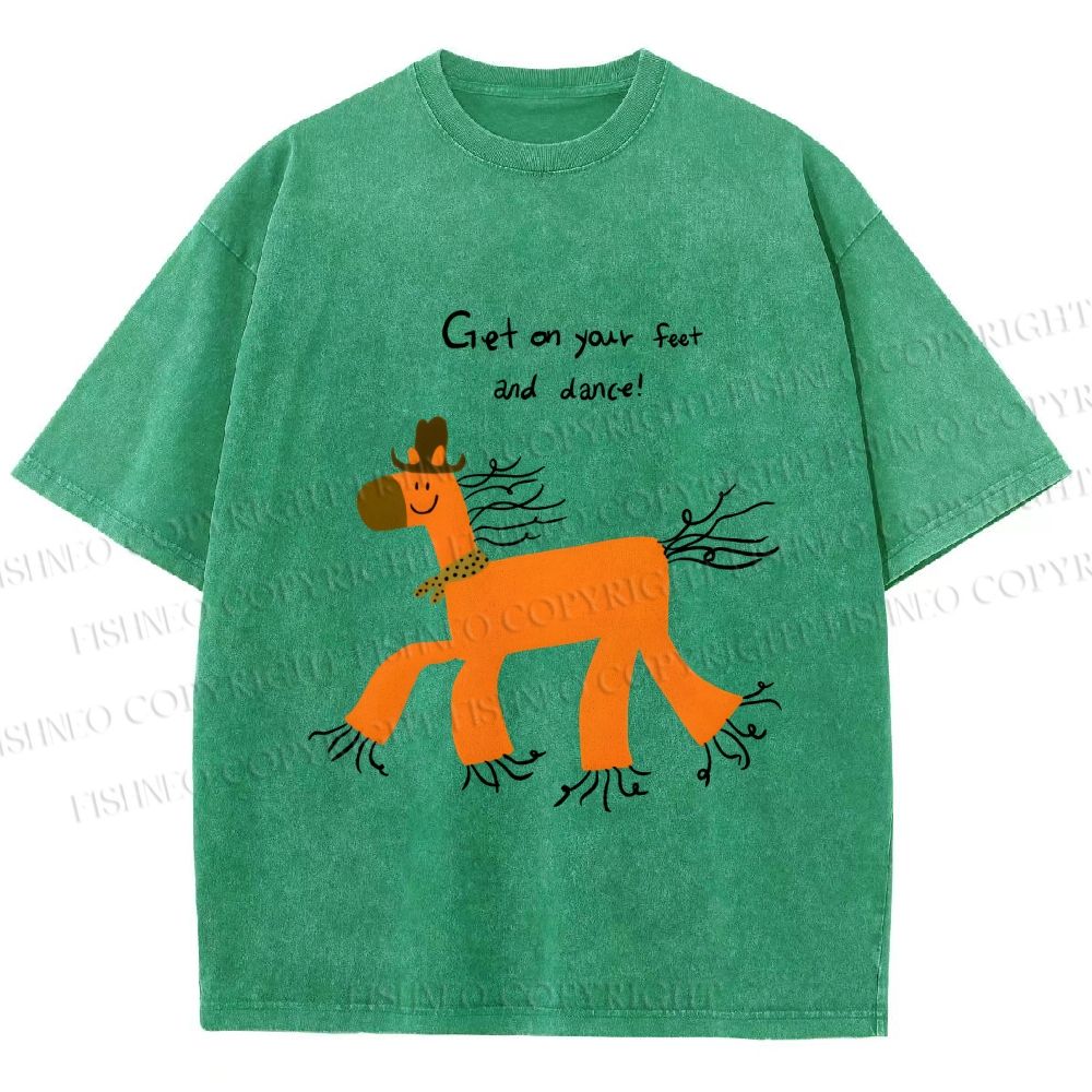 Unisex Get on Feet And Dance Horse Printed Washed Tee