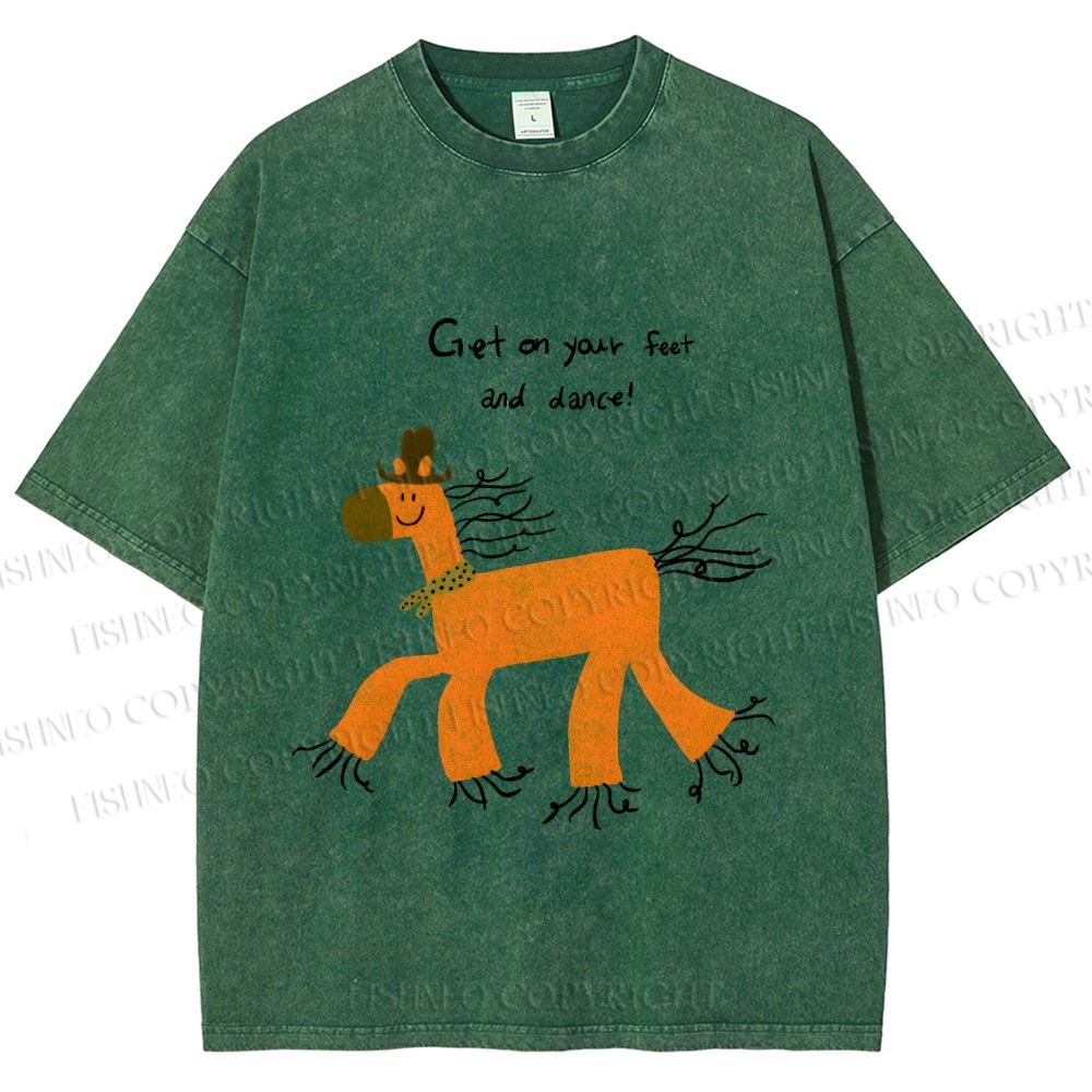 Unisex Get on Feet And Dance Horse Printed Washed Tee
