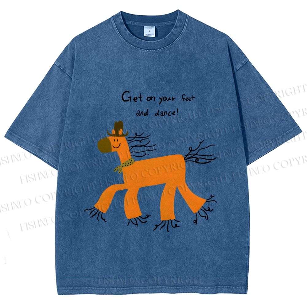 Unisex Get on Feet And Dance Horse Printed Washed Tee