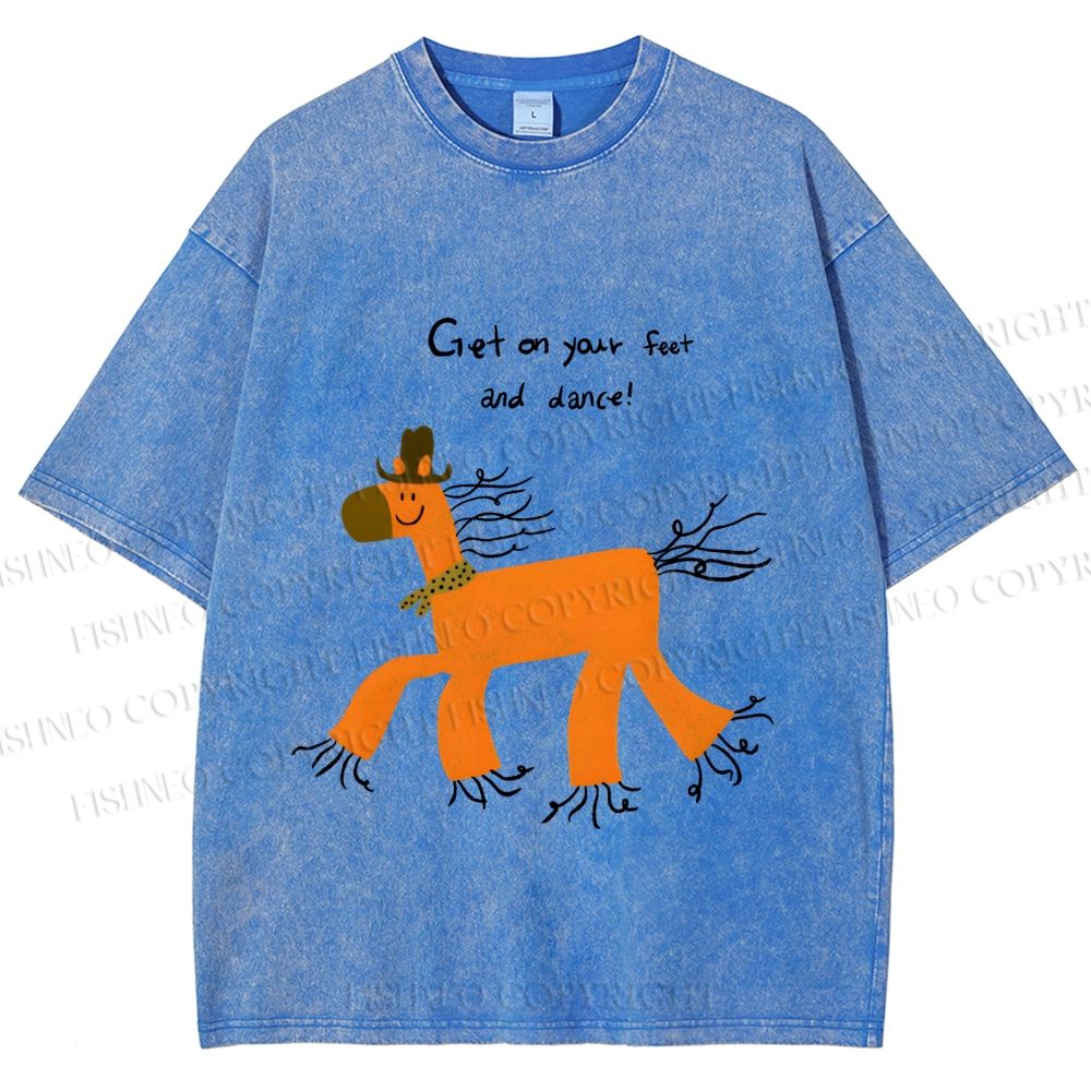 Unisex Get on Feet And Dance Horse Printed Washed Tee