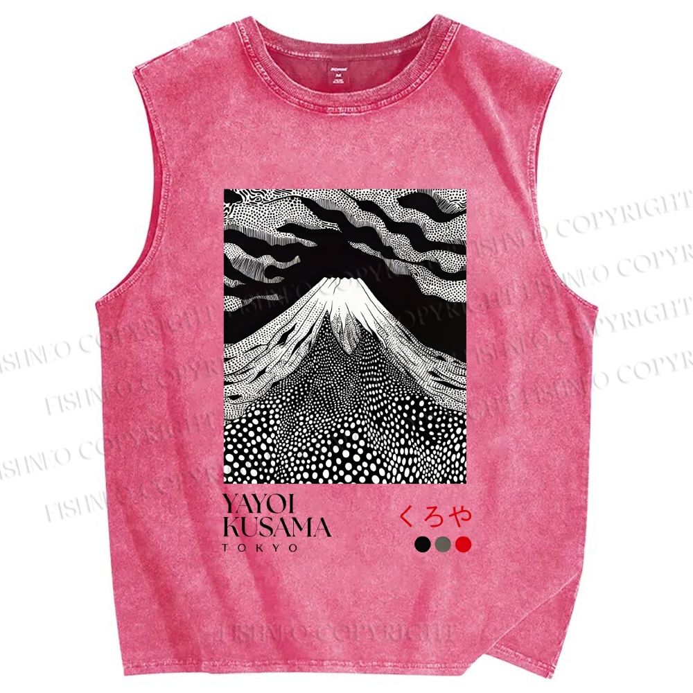 Unisex Yayoi Kusama Mt. Fuji Printed Washed Tank Top