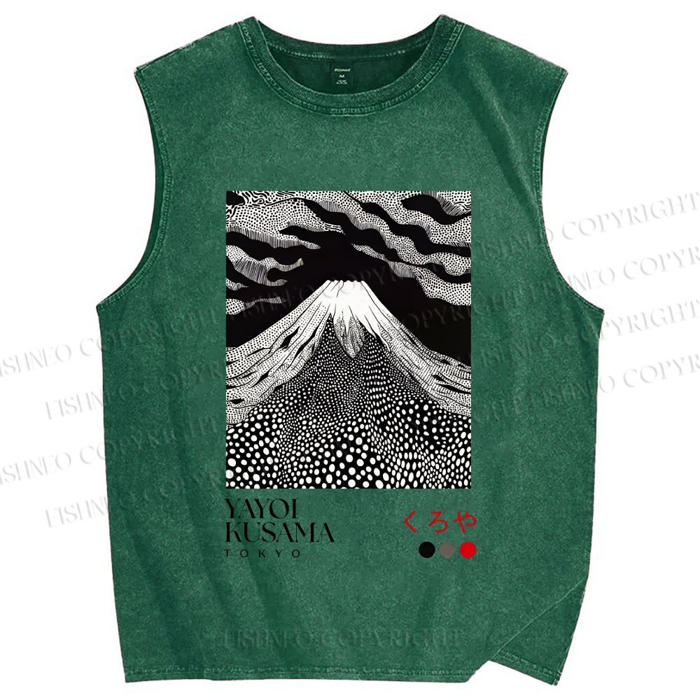 Unisex Yayoi Kusama Mt. Fuji Printed Washed Tank Top