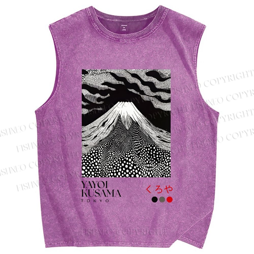 Unisex Yayoi Kusama Mt. Fuji Printed Washed Tank Top