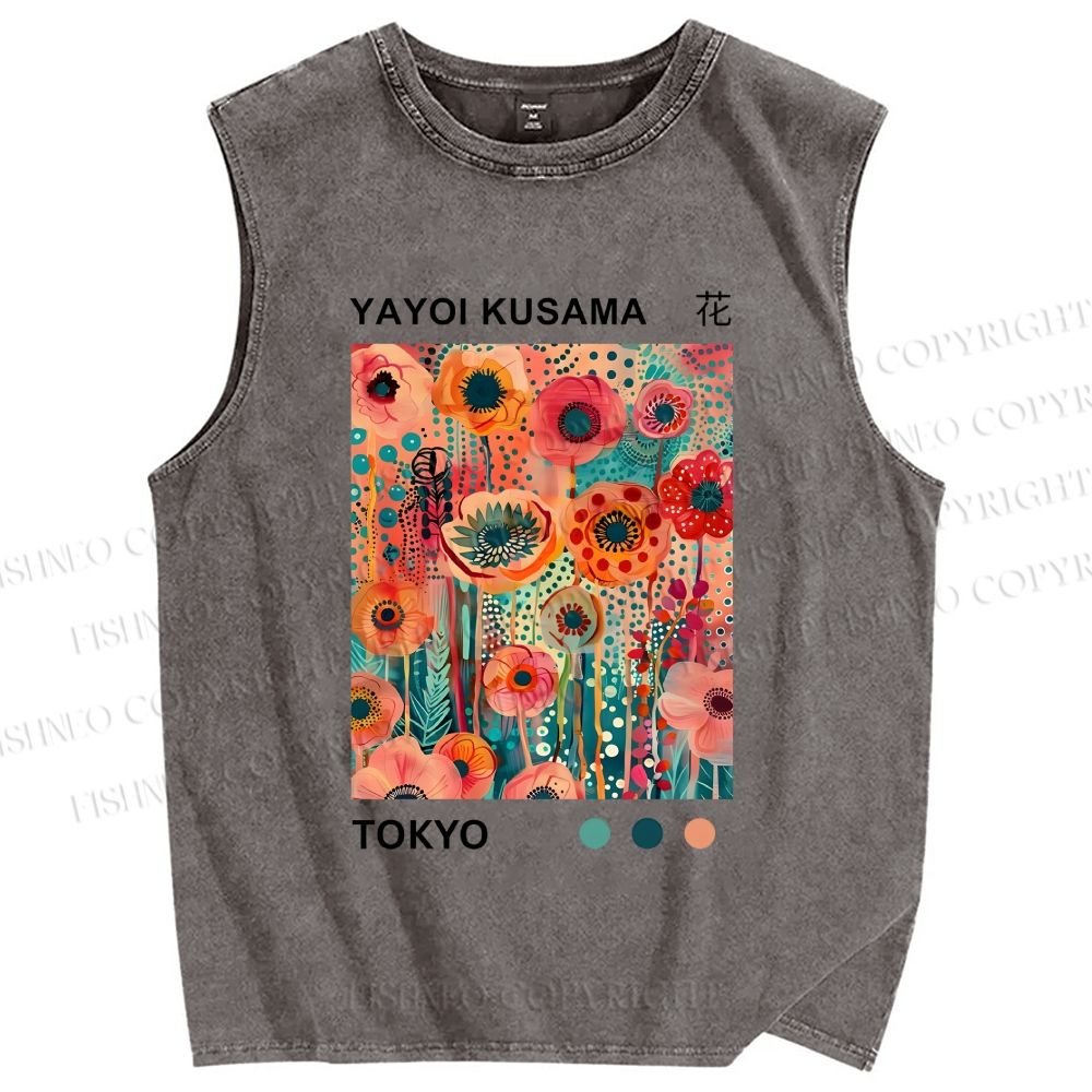 Unisex Yayoi Kusama Flower Printed Washed Tank Top