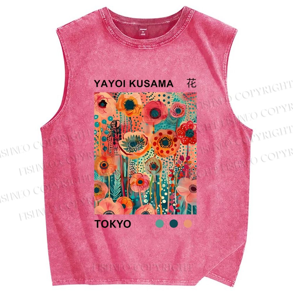 Unisex Yayoi Kusama Flower Printed Washed Tank Top